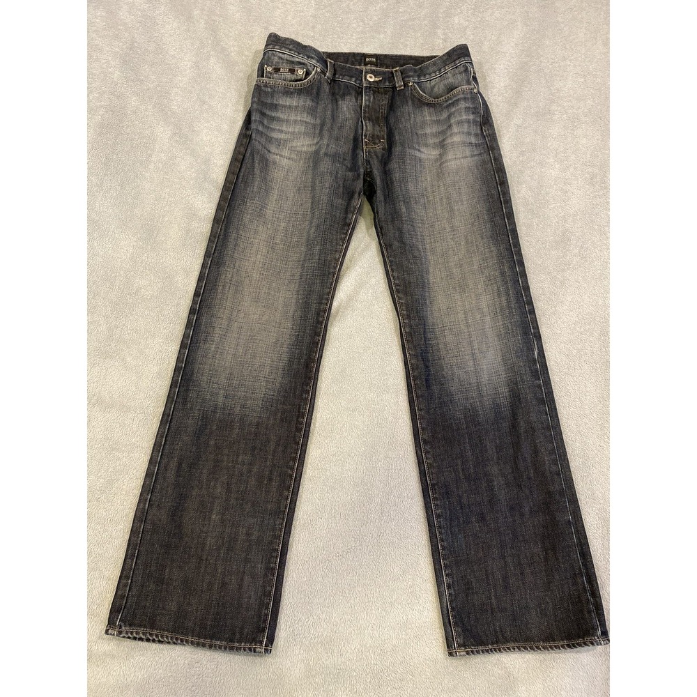 Boss Hugo Men's Straight Leg Jeans Mid Rise Medium Wash Blue Denim Size 34x32